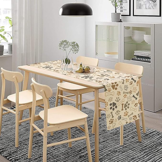 Dog Paw Table Runner,Kids Teens Cute Pet Animal Footprint Theme Pattern Print Tablecloth Burlap for Hotel Indoors Outdoor Dining Room Kitchen Home Decor,W13X L36 in