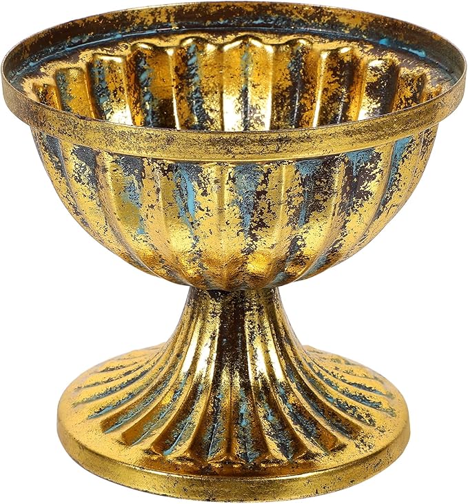 Metal Urn Planter Vintage Iron Flower Vase with Antique Finish for Wedding Centerpiece Home Decor Table Decoration