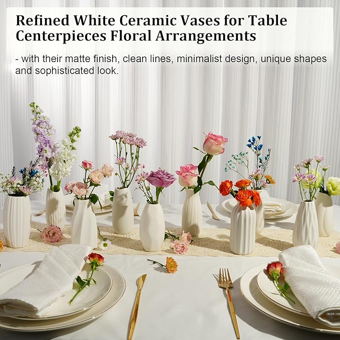 Ceramic Bud Vases, Set of 12 White Vases for Centerpieces Small Vase for Flowers Mini Ceramic Vases for Pampas Grass VAse Bulk for Wedding Table Centerpieces Decoration Boho Home Decor DIY Gift