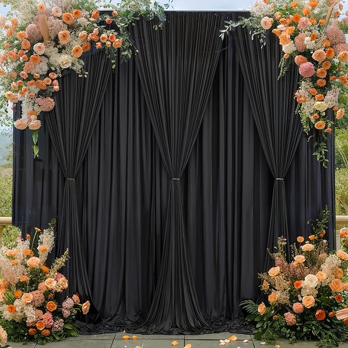 Wish Care Black Backdrop Curtain 8 Panels-Wrinkle-Free Black Curtains Polyester Photography Drapes for Wedding Birthday Party Photo Background Backdrop Stand- 32 X10FT (Black)