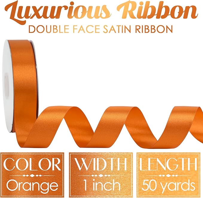 MEEDEE Orange 1 Inch Ribbon Orange Satin Ribbon Lux Double Faced Satin Ribbons by 50 Yards Polyester Wrapping Ribbons for Crafts, Wedding, Flower Bouquet, Holiday Decorating