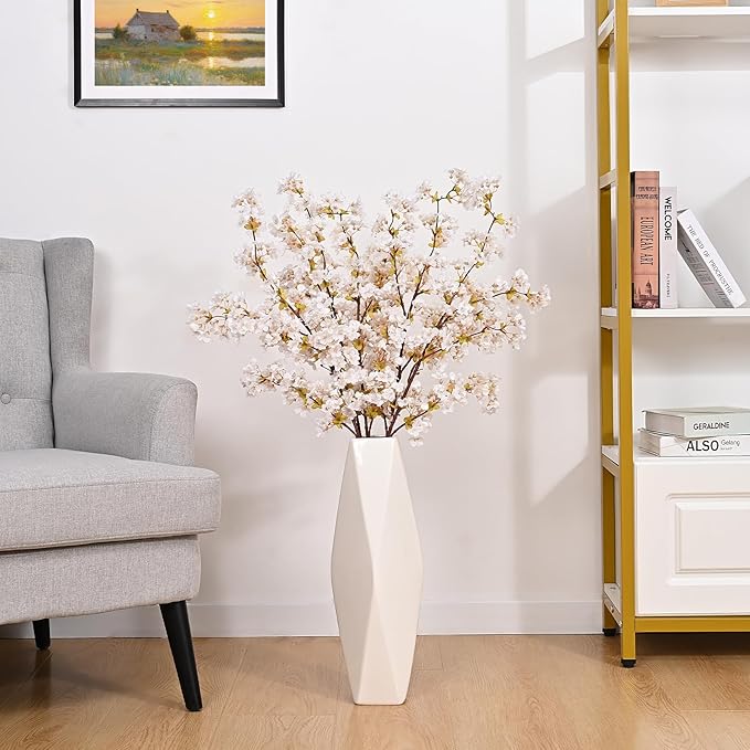 Sunm Boutique Silk Cherry Blossom Branches, Artificial Cherry Blossom Tree Stems Faux Cherry Flowers Vase Arrangements for Wedding Home Decor, Set of 5