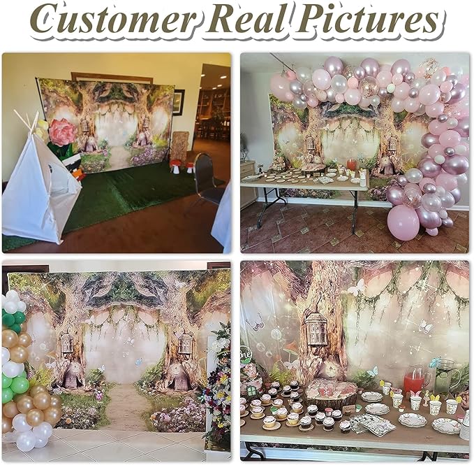 Leowefowa 10x10ft Vinyl Birthday Backdrops Fairy Tale Forest Enchanted Flower Baby Shower Photo Backgrounds for Birthday Party Photoshoot Newborn Baby Kids Children Studio Props Photography Banner