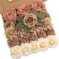 YYHUAWU Artificial Flowers Combo Box Set Gradient Color Flower Leaf with Stems for DIY Wedding Bouquets Centerpieces Baby Shower Party Home Decorations (Garden Dusty Rose)