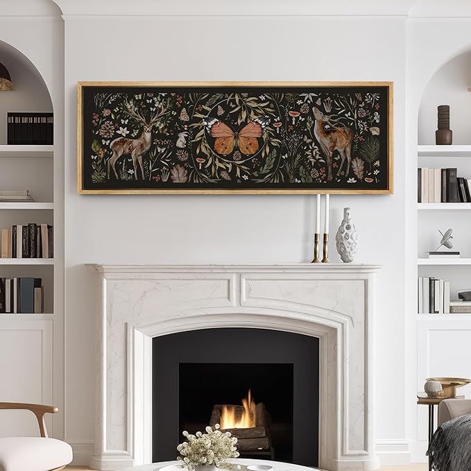 SIGNFORD Large Framed Canvas Print Wall Art Enchanted Wildlife Garden Illustrations Modern Art Relax/Calm Warm for Living Room, Bedroom, Office - 60"x20"