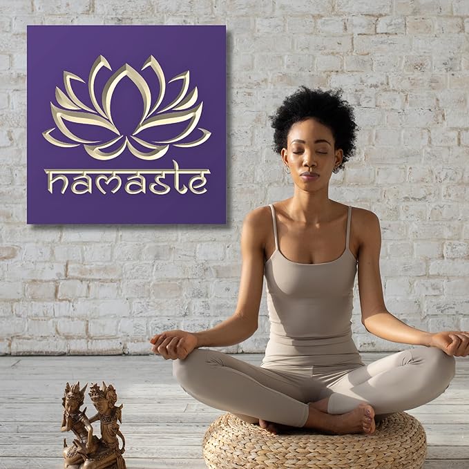 Namaste Lotus Flower Wall Decor - Choice of Colors and Sizes | Carved Wooden Zen Wall Decoration, Meditation Room Art, Namaste Decor for Wall, Yoga Studio, Pooja Room, Alter | True Stock Studios