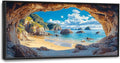Beach Large Wall Art Rocky Cave Pictures Wall Decor Coastal Canvas Seascape Print Painting Modern Artwork Home Decoration for Living Room Bathroom Bedroom Office Framed 60"x30"
