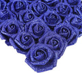IPOPU Foam Roses, 25pcs Royal Blue Roses Glitter Flowers Artificial Rose with Stem for DIY Wedding Bridal Bouquet Home Party Decoration(Royal Blue)
