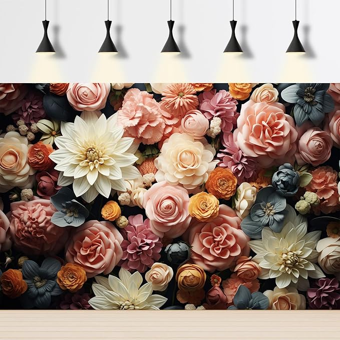 Floral Backdrop Full Glory Vibrant Blossoms Various Flowers Photography Background Idyllic Romantic Floral Theme Party Anniversary Wallpaper Adult Artistic Portrait Photo Studio Props 8x6ft