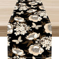 Boho Floral Table Runner, Retro Bohemian Abstract Flower Leaves Black Gothic Print Table Center Decor for Family Kitchen Table Decorations Indoor Outdoor 13x90 inch