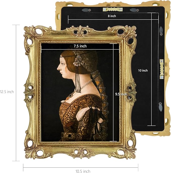 SIMON'S SHOP 8x10 Picture Frame for Wall and Tabletop, Vintage Gold Picture Frames 8x10 with Glass Cover Display Vertical or Horizontal, Antique Style Photo Frames