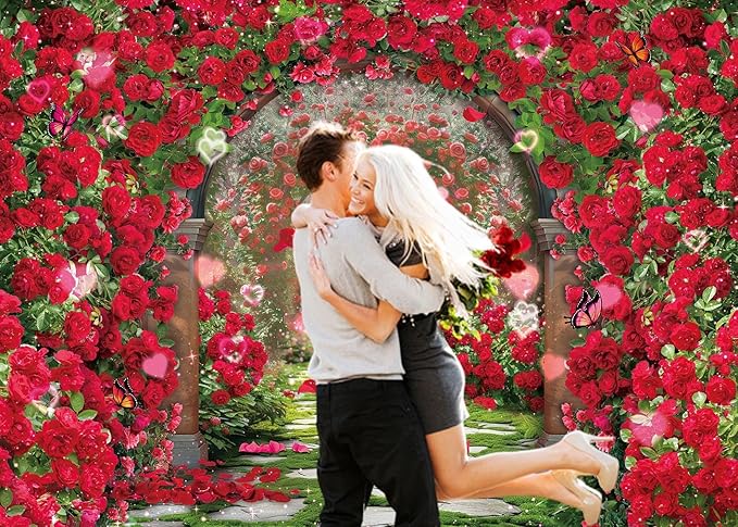 Valentines Day Flowers Garden Backdrops Red Rose Spring Floral Scene Photography Backdrop Girls Birthday Bridal Shower Wedding Party Decorations Banner Photo Booth Props (7x5FT(82 x 59 inch))