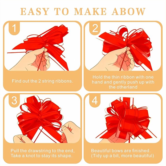 10-Pack Classic Red Pull Bows for Gift Wrapping - 6 Inch Reusable Ribbon Bows, Large Instant Floral Decor Bows for Wedding, Christmas, Birthday Decor, Gift Basket & Party Decorations