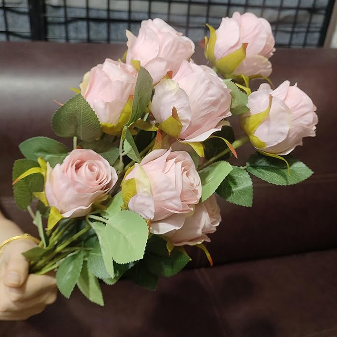 Artificial Roses 10 Pcs - Lifelike Single Stem Fake Roses with Natural Petal Texture,Fade-Resistant Silk Flowers for Wedding Decor,Home Vase Arrangements,Party Centerpieces(10, Light Pink)