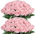 FOTEEWL 60 Pcs Artificial Rose Flower Realistic Faux Silk Roses Stem Fake Roses Bouquet for Flower Arrangement,Wedding Centerpieces,Party,Home Decorations (Pink)