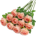 Pink Fake Roses Artificial Flowers - 10 Pcs Fake Artificial Roses Silk Flowers with Stems for Home Wedding Hotel Office Centerpiece Decor（Gradient Pink）