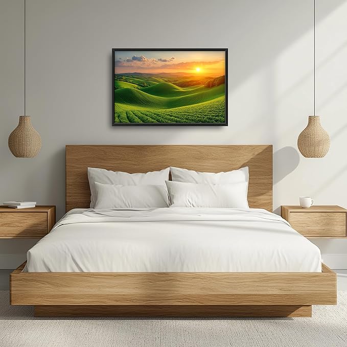 Framed Large Pictures Wall Art for Living Room, Sunset Nature Scenery Oversized Wall Decor Green Hills Landscape Canvas Print Painting Extra Large Framed Artwork for Bedroom Office 36"x24"