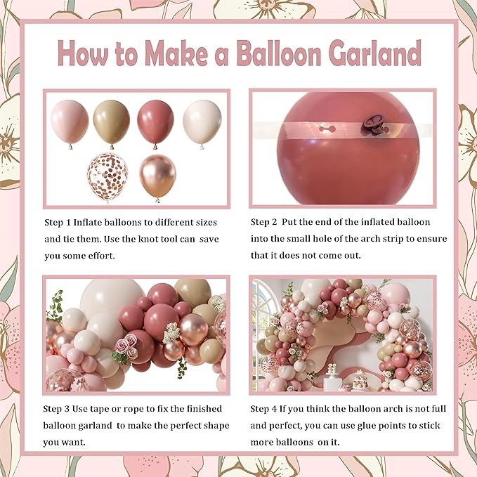 Blush Pink Nude Balloon Arch Kit, 148Pcs Dusty Pink Pastel Pink Brown White Sand Rose Gold Confetti Balloons for Baby Bridal Shower Wedding Engagement Birthday Party Decorations