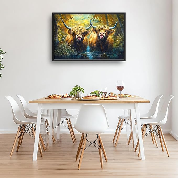 Highland Cow Large Decor Wall Art Framed Pictures for Living Room, Animal Oversized Canvas Print Painting Modern Extra Large Framed Artwork for Bedroom Office Home Decor 36"x24"