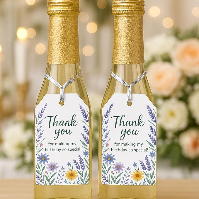 40 PCS Floral Birthday Favor Tags, Birthday Thank You Tag, Thank You for Making My Birthday So Special Tag, Wildflower Girls Birthday Favors Tags, Floral Garden Birthday Party Thank You Tag, 2x3.5"