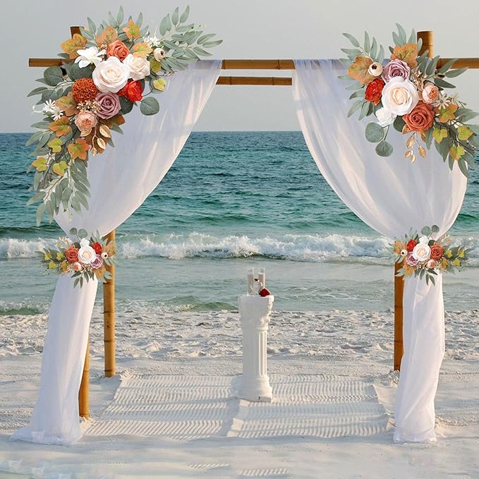 Champagne Orange Wedding Arch Flowers, Faux Flower Swag Set of 2, Orange Floral Swag for Wedding Arch Welcome Signs, Reception Ceremony Signs Decor
