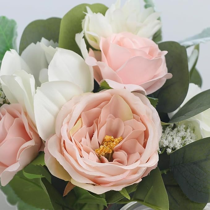 Rinlong 1Pc Wedding Bouquets for Bridesmaids Bride Pink Green Artificial Flowers Bridesmaids Bridal Bouquet for Wedding Prom