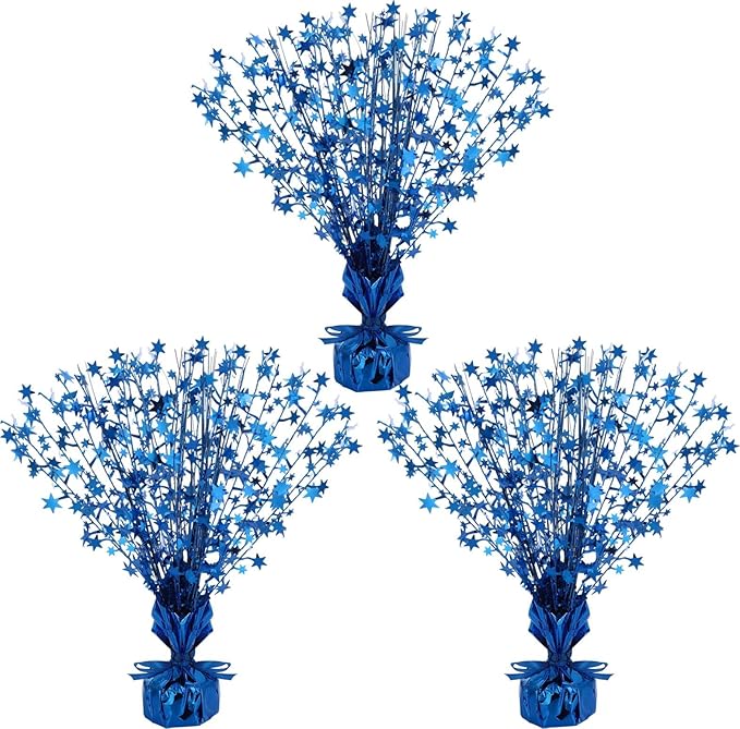 Crowye 3 Pieces Metallic Foil Spray Centerpiece Halloween Party Star Table Decoration Burst Centerpieces Fall Table Decor for Birthday New Year Party Holiday(Blue)