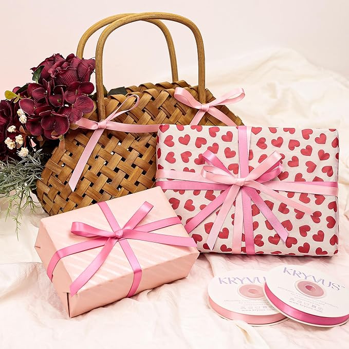 Pink & Hot Pink Satin Ribbon - 2 Rolls Pink Ribbon 3/8 Inch x 10 Yards (20 Yards Total) - Double Faced Satin Ribbons for Gift Wrapping, Flower Bouquet Decor, Crafts, Wedding Decor, Baby Shower