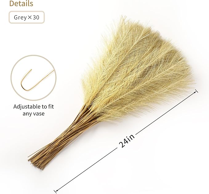Gold Faux Pampas Grass - 30pcs 24 Inch Long Pampas Grass Wall Decor, Mini Artificial Pampas Grass for Great Gatsby Party Decorations and Glam Room Decor (Gold)