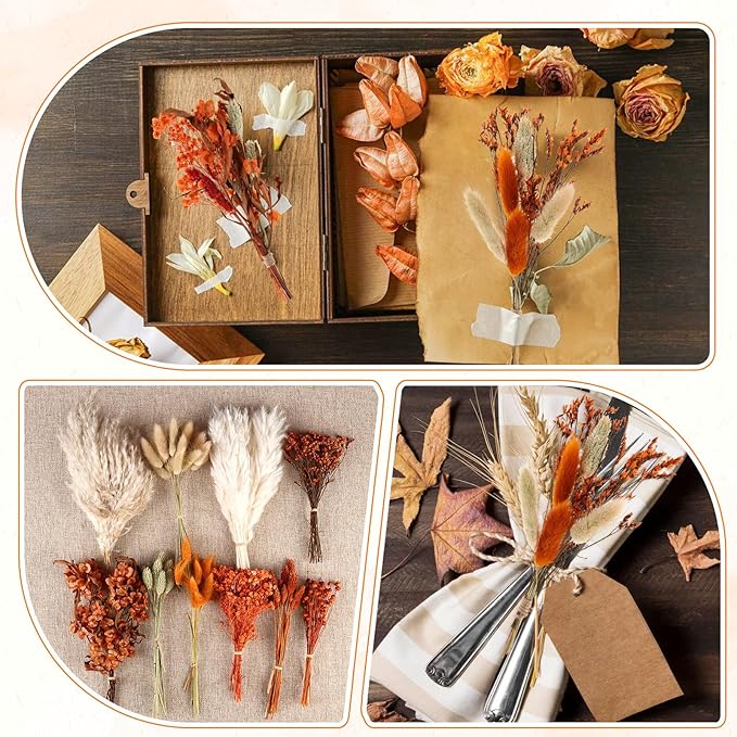 10 Kinds of Dried Flowers for Crafts Burnt Orange Fall Flowers Natural Pampas Grass Bunny Tails Babys Breath Hydrangea with Stems Dry Floral Arrangement for Fall Wedding Autumn Decorations for Home