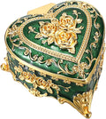 Hipiwe Vintage Jewelry Storage Box Heart Shaped Trinket Box Green Decorative Keepsake Box with Rose Pattern Treasure Organizer Holder for Women