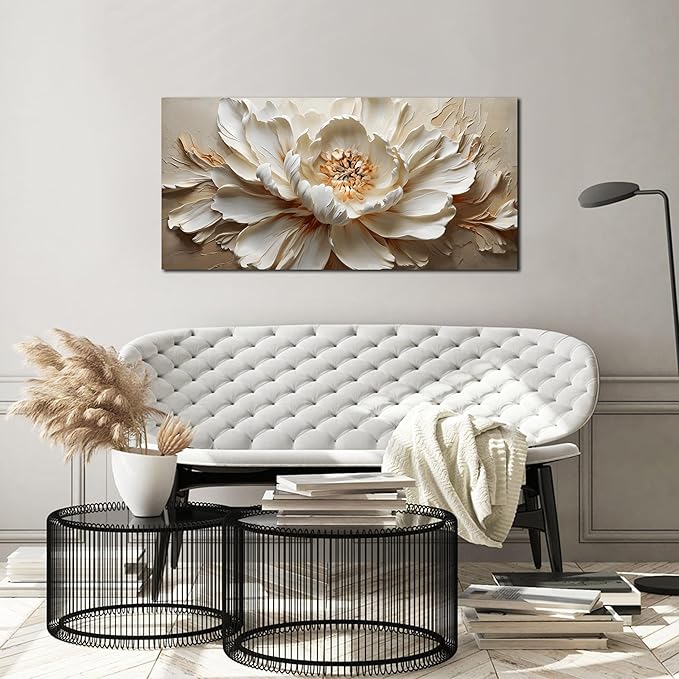 Flower Canvas Wall Art for Bedroom Women White and Brown Wall Decor for Living Room Teen Girl Room Decor 20 x 40 Inch