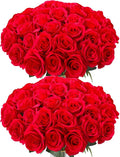 50pcs Artificial Roses Flowers in Bulk,Realistic Silk Fake Rose with Long Stem for Wedding Centerpieces Bouquet Party Floral Arrangement Home Decoration(Red)