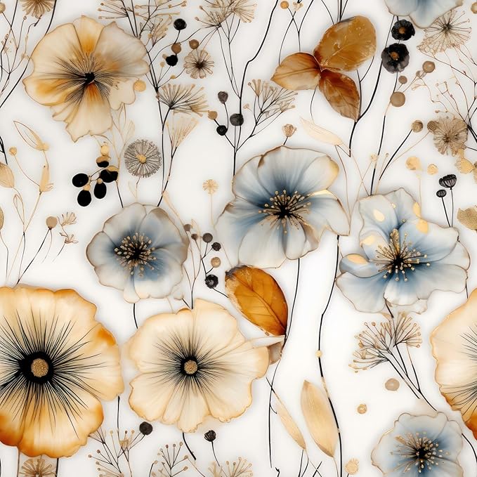 Watercolor Floral Peel and Stick Wallpaper Amber and Blue Leaf Gold Self Adhesive Removable Floral Wall Paper Renter Friendly Contact Paper for Bedroom Bathroom Walls Shelf Liner 17.71"X118.1"