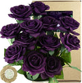 FiveSeasonStuff 12 Stems Artificial Flowers Real Touch Silk Roses for Wedding Decoration Bridal Bouquets Table Centerpieces Party Shower, Packed in Box (Mysterious Purple)