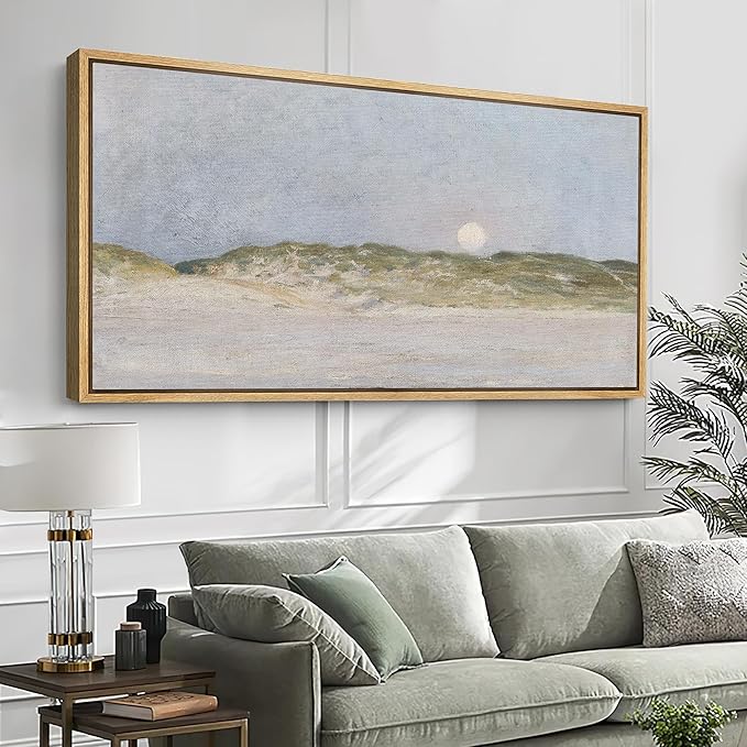 SIGNFORD Extra Large Framed Canvas Print Wall Art Serene Landscape Moonrise Over Hills Illustrations Modern Art Relax/Calm Warm for Living Room, Bedroom, Office - 60"x30"