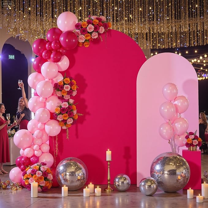 Pink/Hot Pink Arch Backdrop Cover Set of 2-7.2ft 6ft Dual Color Wedding Arch Cover-Wrinkle Free Stretchy Spandex Fitted Chiara Arch Stand Cover for Girl Party Birthday Baby Shower Photo Photography