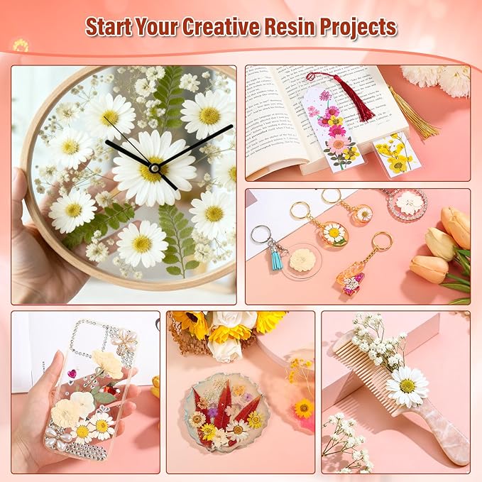Dried Pressed Flowers for Resin, Real Pressed Flowers Dry Leaves Bulk Natural Herbs Kit for Scrapbooking DIY Art Crafts Epoxy Resin Jewelry Mold Candle Soap Making Nails Décor (White & Pink Floral)