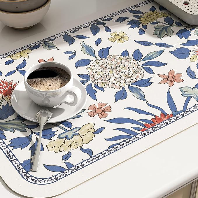patdrea Blue Floral Rectangular PVC Placemats, Pack of 6, Waterproof Insulation, Soft and Durable, Suitable for Dining Table, Kitchen and Coffee Table Decoration,12"*17"