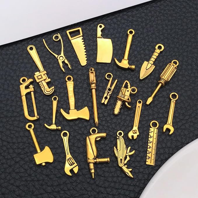 60pcs Antique Gold Tools Bracelet Charms for Jewelry Making Sets DIY Necklace Bracelet Keychain Crafting Charms Kit Craft Supplies (SN900)