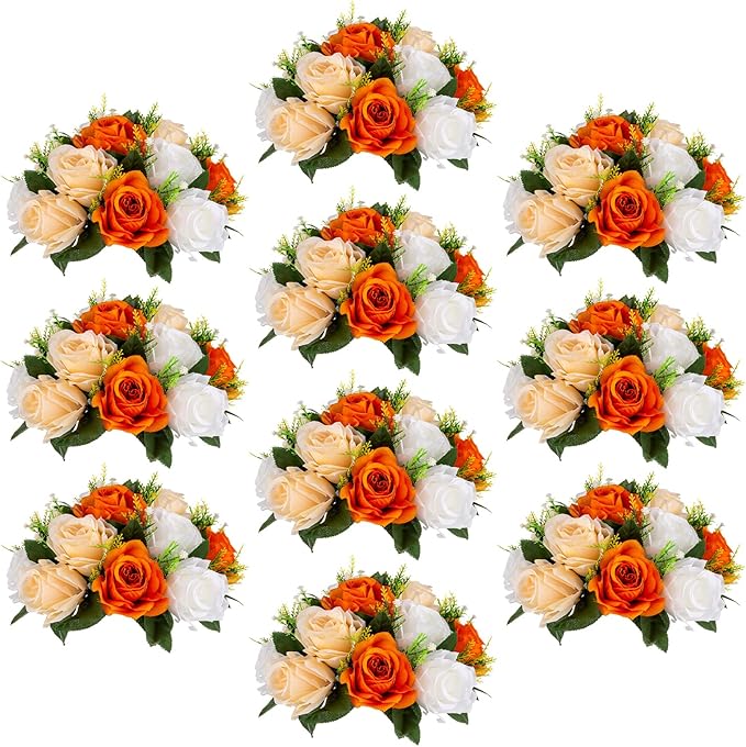 Sziqiqi Orange Fake Flowers for Fall Decoration Kissing Flower Balls for Wedding Centerpieces Tables Flower Centerpiece Arrangement for Party Festival