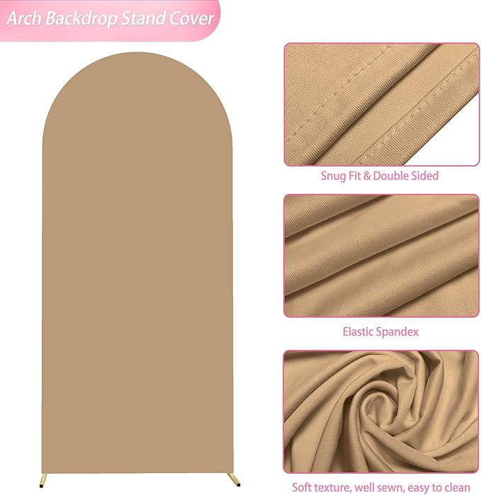Wokceer 6FT Wedding Arch Backdrop Cover Spandex Fitted Wedding Arch Stand Covers Round Top Chiara Backdrop Cover for Birthday Party Ceremony Banquet Decoration Khaki
