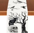 Gothic Table Runner, Black Cat Day of Death Crow Skull Halloween Witchy Retro Coffee Table Center Decor for Home Kitchen Dining Patio Holiday Party Table Decorations 13x90 inches