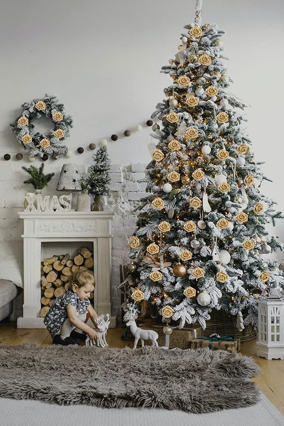 30 PCS Gold Artificial Flowers Glitter Roses Artificial Roses 2.17 in Foam Fake Flowers with Stem for Wedding Home Party DIY Bridal Bouquet Centerpieces Decor(Gold)
