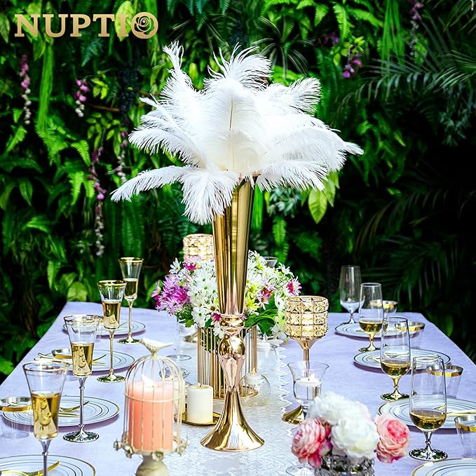 NUPTIO Gold Tall Centerpiece Table: 21.9" Trumpet Vases for Wedding Metal Flower Stand for Party Decorations Set of 6