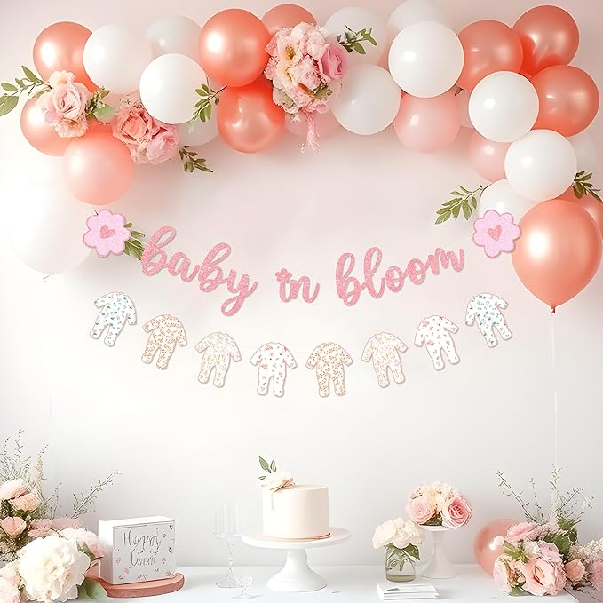 Baby in Bloom Banner, Pre-Strung Floral Onesie Garland Baby Shower Banner for It's a Girl Baby Shower Decoration