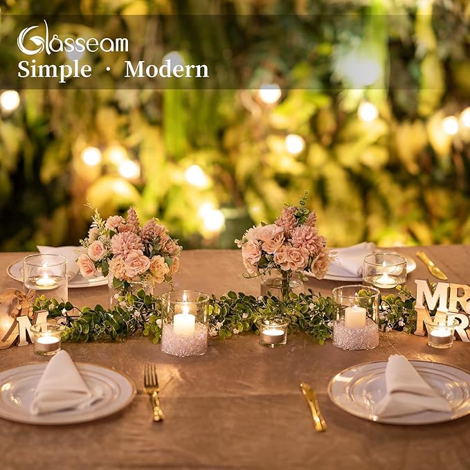 Glasseam Cylinder Vases for Centerpieces, Set of 6 Clear Glass Vases for Flowers, Modern Small Floating Candle Vase Decor, Decorative Hurricane Candle Holders for Home Wedding Table Decorations, 4in