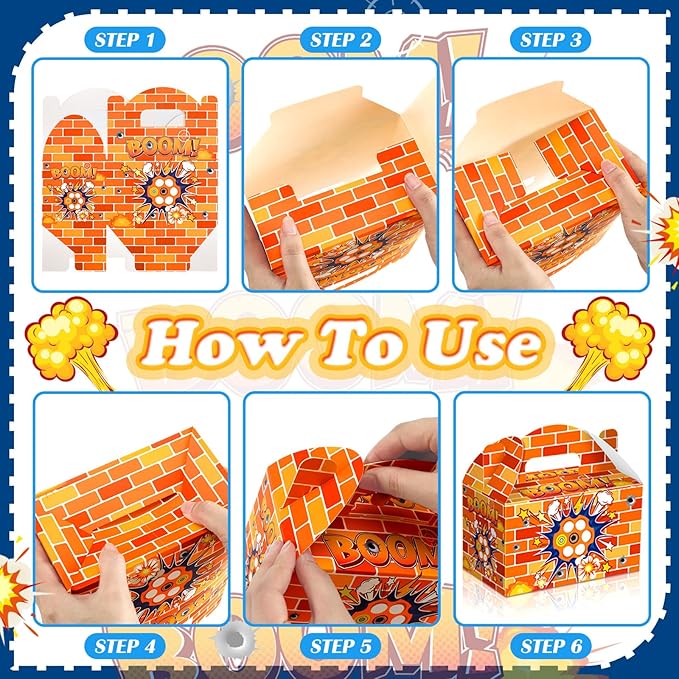 24 Pcs Dart Party Favors Gift Boxes Goodie Candy Treat Cookie Boxes Halloween Candy Containers with Handles for Dart Gun Theme Birthday Party Gift Wrapping