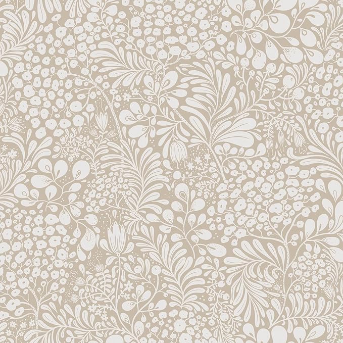 Heroad Peel and Stick Wallpaper Boho Beige Contact Paper 17.3''x196'' Floral Wall Paper Removable Self Adhesive Wallpaper for Cabinet Bedroom Living Room Entryway Walls Bathroom Waterproof Vinyl Roll
