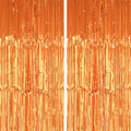 2 Pack 3.2x8.2 Feet Orange Foil Fringe Backdrop Curtains, Metallic Tinsel Photo Booth Backdrop Streamers Birthday Party Decorations, Halloween Baby Shower Disco Basketball Party Supplies